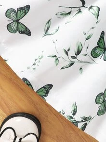 SHEIN 女婴休闲日常百搭百搭可爱蝴蝶图案印花连衣裙（含腰带） - 軍綠色 - 查看 3