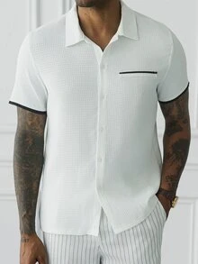 HUEFORM Men's Contrast Detail Small Waffle Texture Fabric Casual Shirt - White - View 4