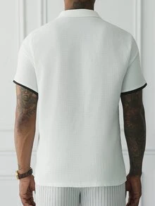 HUEFORM Men's Contrast Detail Small Waffle Texture Fabric Casual Shirt - White - View 2