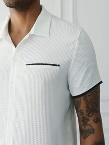 HUEFORM Men's Contrast Detail Small Waffle Texture Fabric Casual Shirt - White - View 5