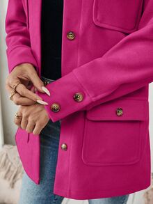 SHEIN PariChic Simple Solid Color Multi-Pocket Casual Jacket, Autumn Fall Winter Cloth For Women - Hot Pink - View 5