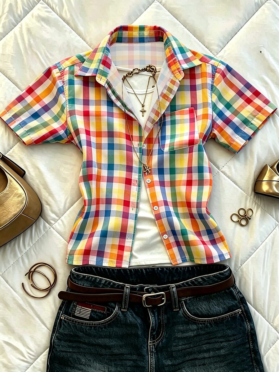 IslaSuriya Women's Summer Casual Plaid Shirt Top - Multicolor - View 1