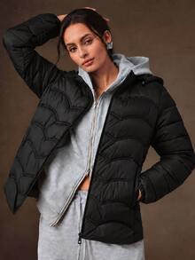 Anewsta Autumn/Winter Black Short Hooded Padded Coat - Black - View 6