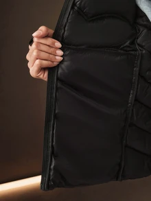 Anewsta Autumn/Winter Black Short Hooded Padded Coat - Black - View 4