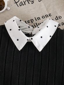SHEIN 小女孩 2件套套裝，2合1上衣，白色印花長袖襯衫，紋理長褲，休閒嬰兒日常穿搭，適合1歲生日、7歲生日、秋季 - 黑與白 - 查看 6
