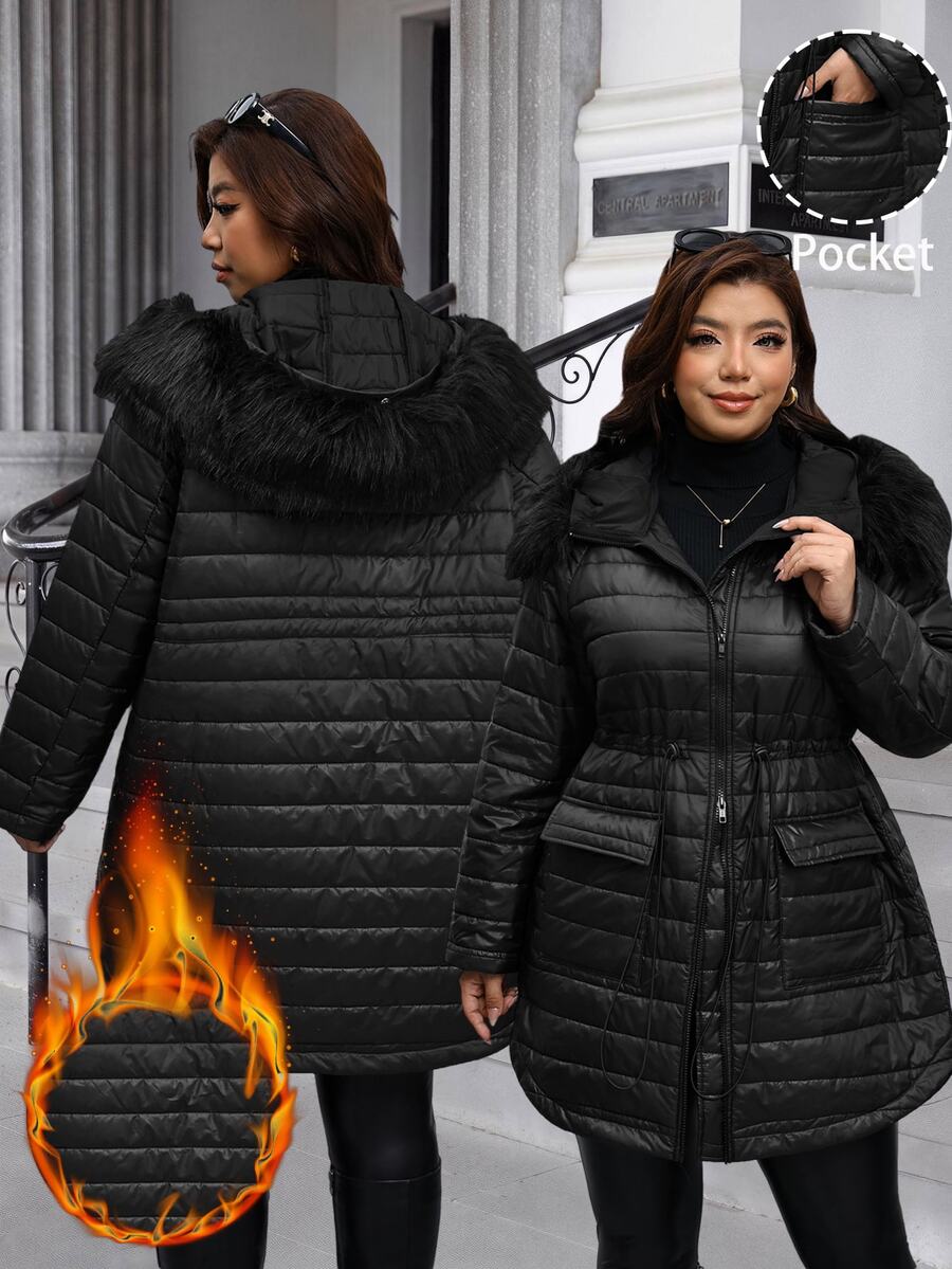 Reflora Plus Size Winter Casual Baggy Versatile Hooded Jacket Holiday Going Out Black - Black - View 1