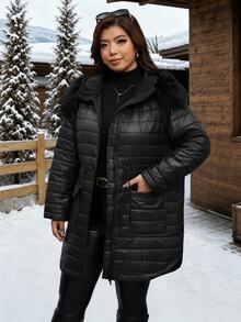 Reflora Plus Size Winter Casual Baggy Versatile Hooded Jacket Holiday Going Out Black - Black - View 8