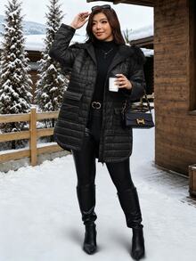 Reflora Plus Size Winter Casual Baggy Versatile Hooded Jacket Holiday Going Out Black - Black - View 9