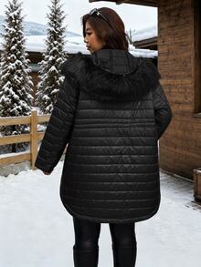 Reflora Plus Size Winter Casual Baggy Versatile Hooded Jacket Holiday Going Out Black - Black - View 2