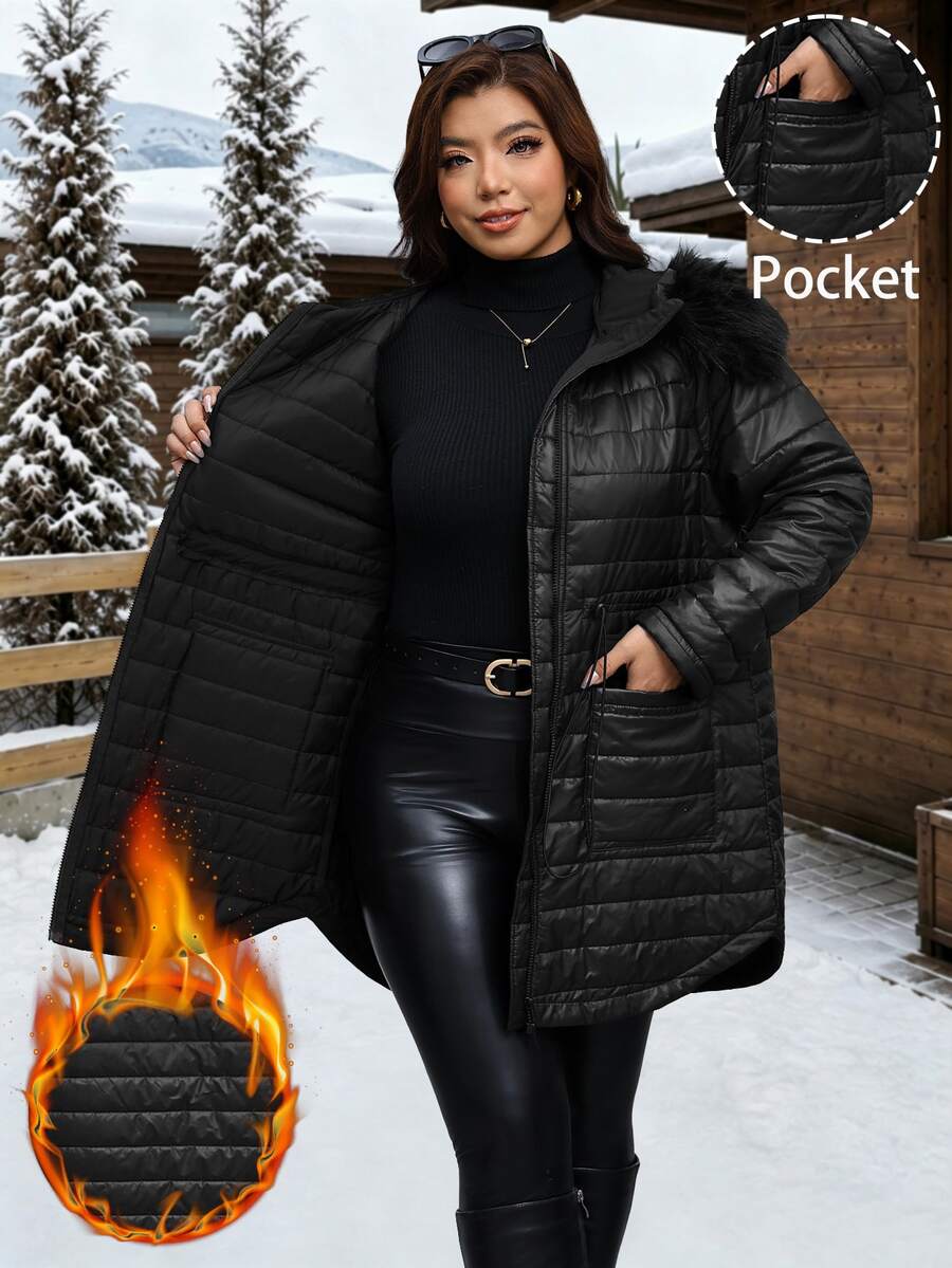 Reflora Plus Size Winter Casual Baggy Versatile Hooded Jacket Holiday Going Out Black - Black - View 1