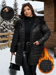 Reflora Plus Size Winter Casual Baggy Versatile Hooded Jacket Holiday Going Out Black - Black - View 4