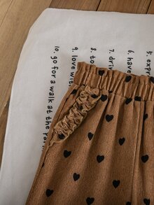 SHEIN Young Girl Woven Ruffle Hem Heart Pattern Printed Corduroy Casual Straight Leg Pants - Multicolor - View 6