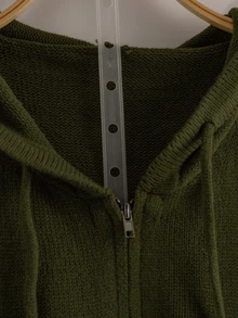 EMERY ROSE Plus Size Women's Casual Zip-Up Long Sleeve Hooded Knit Cardigan Winter - Dark Green - View 4