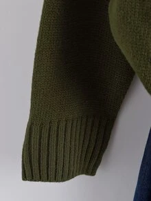 EMERY ROSE Plus Size Women's Casual Zip-Up Long Sleeve Hooded Knit Cardigan Winter - Dark Green - View 5