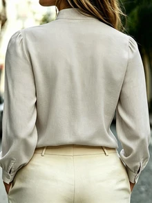 Franclia Plus Size Fashion Versatile Petal Sleeve Blouse For Business Office Fall - Khaki - View 3