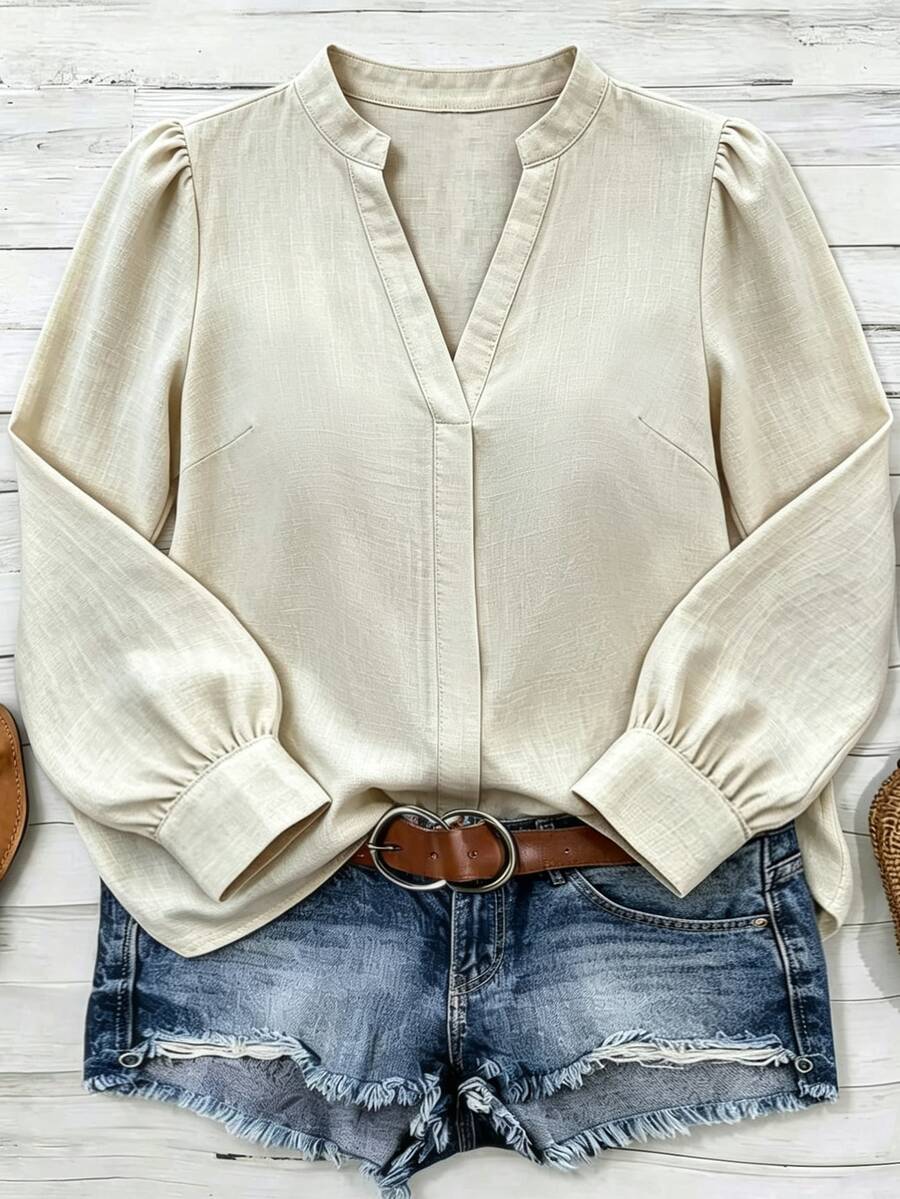 Franclia Plus Size Fashion Versatile Petal Sleeve Blouse For Business Office Fall