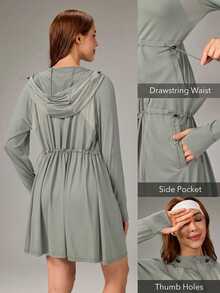 OutZeal Women Sun-Proof Jackets Daily Casual UV Protection Cool Touch Quick-Drying Hood Long Outdoor Jacket - Light Grey - View 6