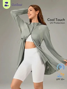 OutZeal Women Sun-Proof Jackets Daily Casual UV Protection Cool Touch Quick-Drying Hood Long Outdoor Jacket - Light Grey - View 1