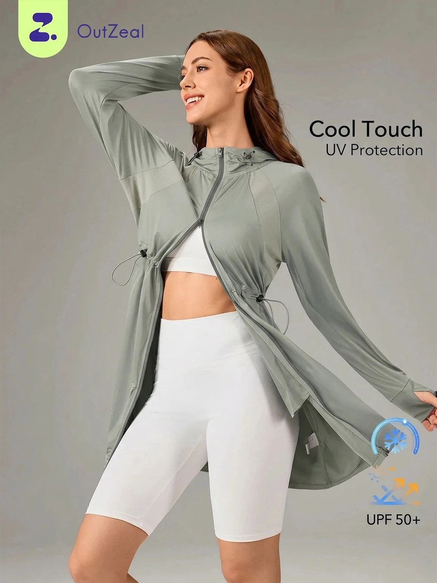 OutZeal Women Sun-Proof Jackets Daily Casual UV Protection Cool Touch Quick-Drying Hood Long Outdoor Jacket - Light Grey - View 1