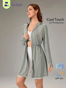 OutZeal Women Sun-Proof Jackets Daily Casual UV Protection Cool Touch Quick-Drying Hood Long Outdoor Jacket - Light Grey - View 11