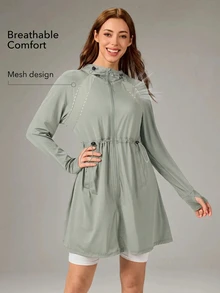 OutZeal Women Sun-Proof Jackets Daily Casual UV Protection Cool Touch Quick-Drying Hood Long Outdoor Jacket - Light Grey - View 4