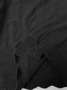 StreetHx Pakaian Streetwear Wanita Musim Gugur/Dingin, Leher Persegi, Trim Renda Kontras, Rajutan Bergaris, Lapisan Dasar, Lengan Panjang, Potongan Ramping - Hitam - View 9