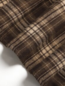 SHEIN Kids Teen Girl Plaid Print Ruffle Trim Flounce Sleeve Smock Dress - Coffee - View 5
