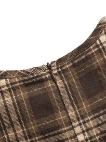 SHEIN Kids Teen Girl Plaid Print Ruffle Trim Flounce Sleeve Smock Dress - Coffee - View 8