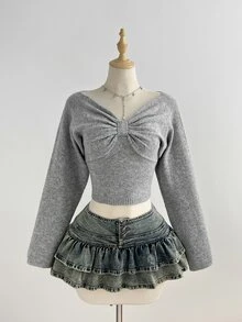 Elamini Women's Autumn/Winter Sexy Hot Girl Style Minimalist Fashion Design Lazy Date Photo-Ready Pullover Sweater - Grey - View 4