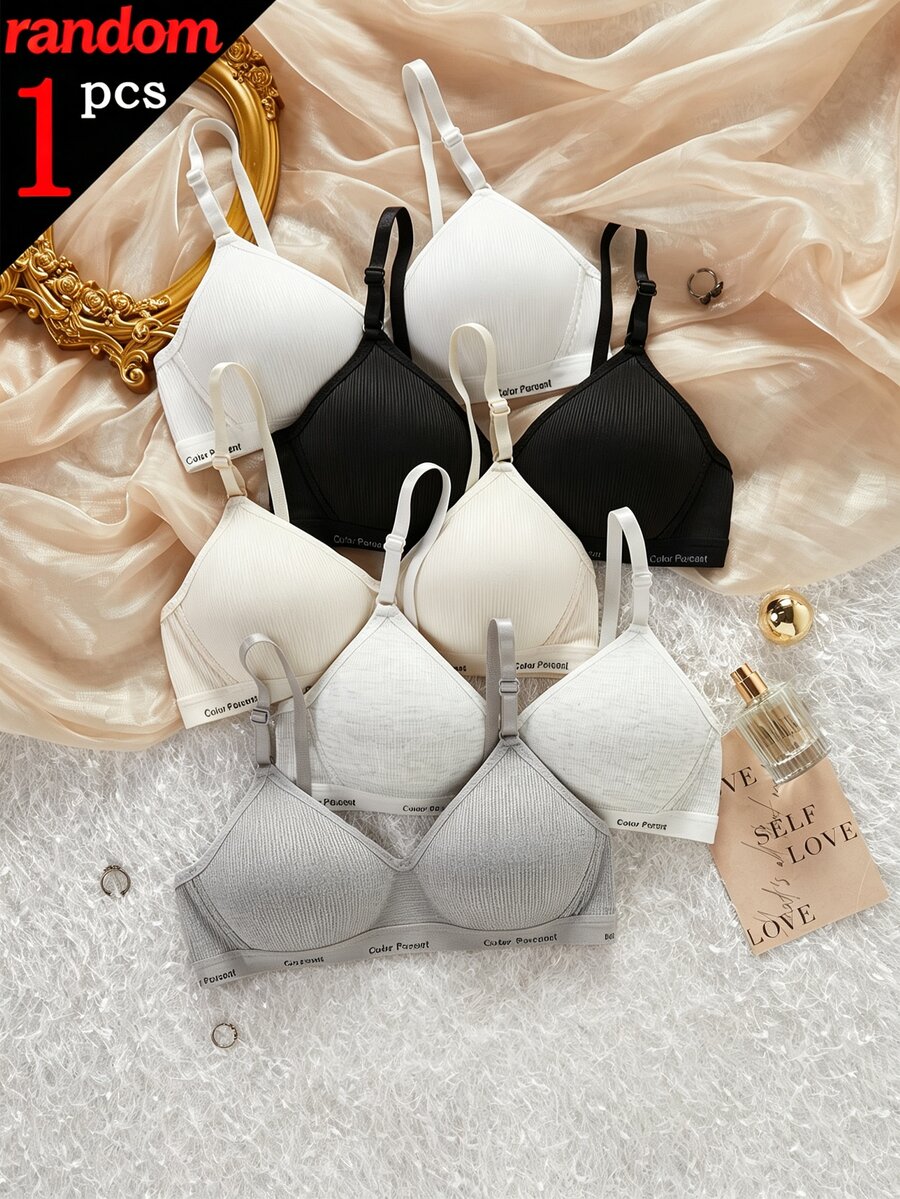 [1pc Random Style]Girl's Anti-Sagging Wireless Bra, Student Sports Bra For Junior High And High School Girls, Teenager Girls Bra - Multicolor - View 1