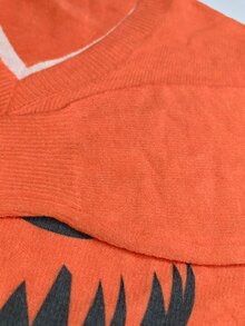 SHEIN ChicEase 女款針織上衣 V領燈籠袖萬聖節主題圖案 - 彩色 - 查看 7