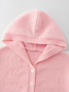 SHEIN Girls' Fashion Casual Fresh Short Solid Color Autumn/Winter Hooded Knit Cardigan Sweater - Pink - View 3