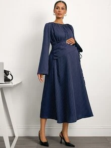 MaterniWear Gaun Hamil Bergaris Elegan untuk Bepergian - Navy Blue - View 7