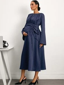 MaterniWear Gaun Hamil Bergaris Elegan untuk Bepergian - Navy Blue - View 5