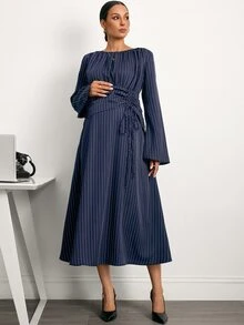 MaterniWear Gaun Hamil Bergaris Elegan untuk Bepergian - Navy Blue - View 9