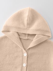 SHEIN Girls' Fashion Casual Fresh Short Solid Color Autumn/Winter Hooded Knitted Cardigan Sweater - Apricot - View 4