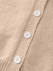 SHEIN Girls' Fashion Casual Fresh Short Solid Color Autumn/Winter Hooded Knitted Cardigan Sweater - Apricot - View 5