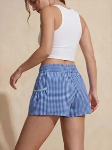 SHEIN Sports 女款時尚百搭格紋雙口袋彈性腰戶外短褲 - 彩色 - 查看 3