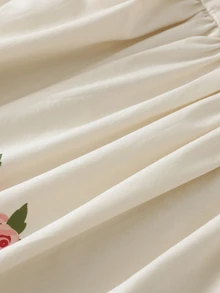 SHEIN 少女优雅花卉印花刺绣蕾丝边花瓣袖连衣裙，夏季 - 杏色 - 查看 11