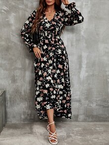 Trelyra Floral Print Flounce Sleeve Ruffle Hem Dress Maxi Women Outfit Fall Cloth For Women - Multicolor - View 4