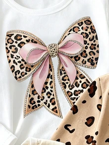 Young Girls 3pcs/Pack Long Sleeve T-Shirt Set Leopard Bowknot Bunny Graphic Print Tops Multipack Layering Shirt For Fall Style Clothing - Multicolor - View 5