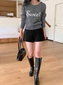 DAZY Women's Letter Print Casual Versatile Daily Wear Long Sleeve Sweater - Grey - View 6