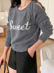 DAZY Women's Letter Print Casual Versatile Daily Wear Long Sleeve Sweater - Grey - View 8