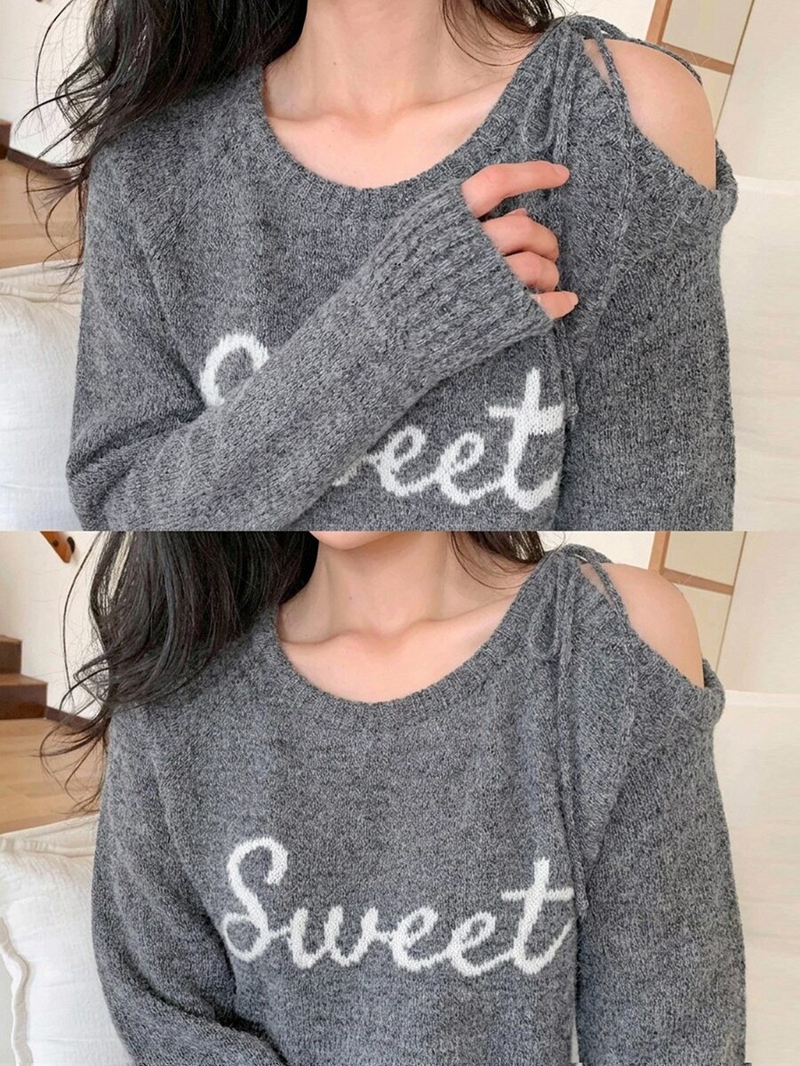 DAZY Women's Letter Print Casual Versatile Daily Wear Long Sleeve Sweater - Grey - View 1