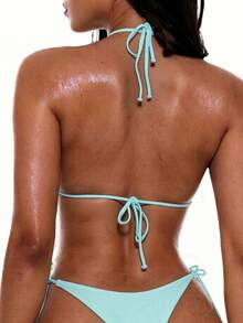 Oceva Solid Color Sexy Tie-Up Bikini Two-Piece Swimwear Set Beachwear For Women - Mint Blue - View 2