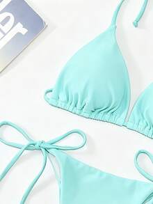 Oceva Solid Color Sexy Tie-Up Bikini Two-Piece Swimwear Set Beachwear For Women - Mint Blue - View 5