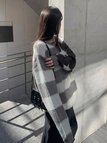 DAZY Star Pattern Drop Shoulder Oversized Sweater - Grey - View 8