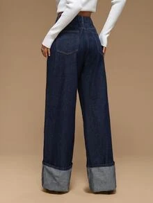 SHEIN Tall 女款純色牛仔褲 都市復興街頭風 休閒時尚創意個性街頭穿搭 - 藍色 - 查看 2