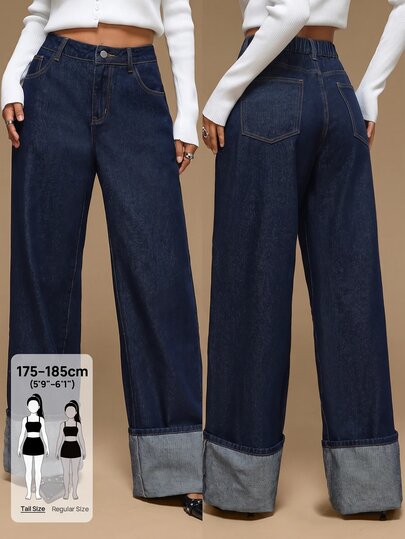 SHEIN Tall Dames jeans in effen kleur, urban renaissance streetstyle, casual mode, creatieve gepersonaliseerde streetwear