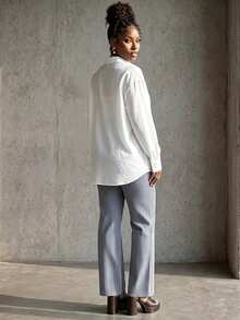 BamGlimmer Minimalist Commute Solid Color Basic Loose Drop Shoulder Oversize White Shirt Women Top - White - View 3